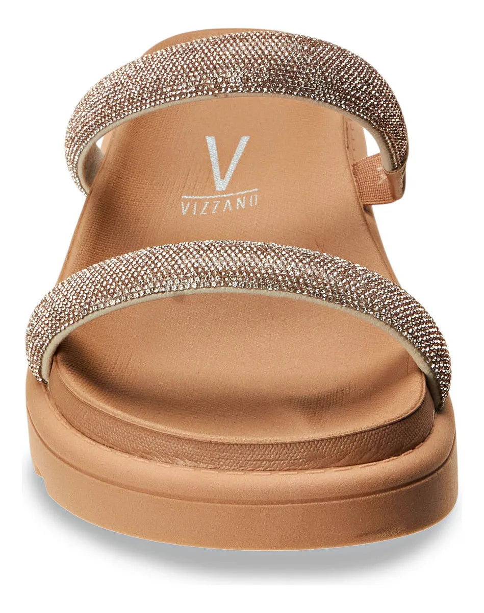 Chatas Vizzano Plataforma Baja Zueco Chinela Strass Brillo