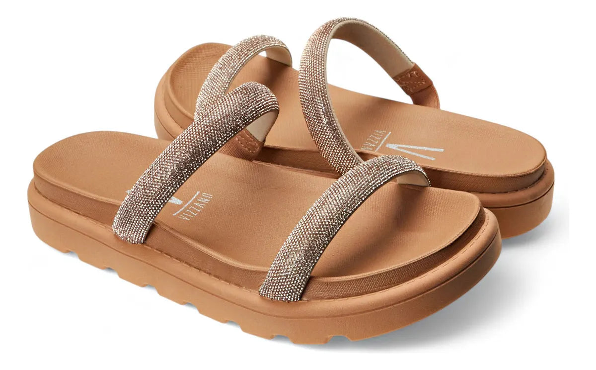 Chatas Vizzano Plataforma Baja Zueco Chinela Strass Brillo