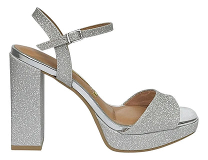 Sandalia Vizzano Gala Tela Shine Paris – Taco 12 cm – Brillo Metalizado
