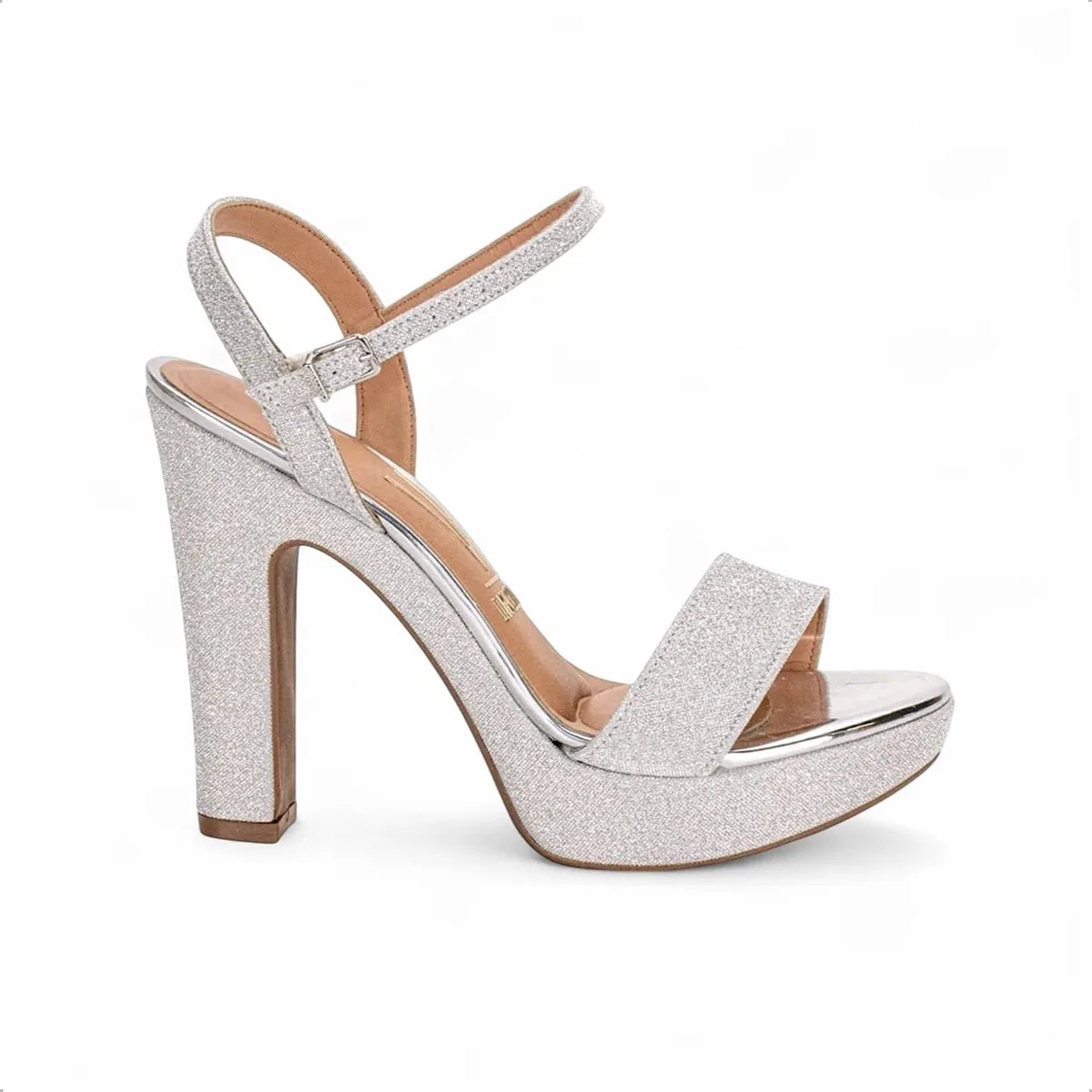 Sandalia Vizzano Tela Shine Paris / Metal Glamour – Taco 12 cm – Brillo de Fiesta