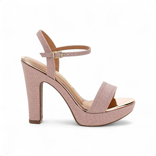 Sandalia Vizzano Tela Shine Paris / Metal Glamour – Taco 12 cm – Brillo de Fiesta